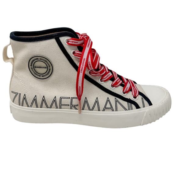 Zimmermann Logo-print Canvas High-Top Sneakers off-white red size 37 = US 6.5 - Picture 10 of 14